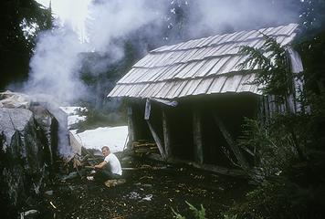 Nordrum Lake shelter in 1969. Built by the Trail Blazers, it was listing beyond repair by 1972 and was burned shortly thereafter. Note the Trail Blazer sign on the shelter's left upright.