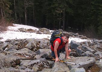 Kirk at the beginning of boulder field