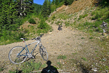 I left my bike here at 3800' because I didn't think I could ride down a gravel road this steep, and sections of it had large rocks.