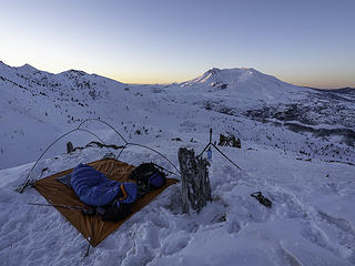 my bivy - rainfly was pointless but poles kept the footprint taut