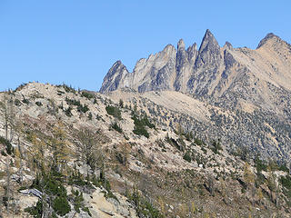 Looking back at high point on PCT. The needles in the background.