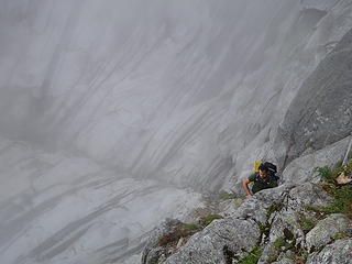 Looking down at the ledge below us