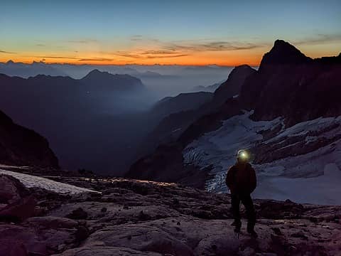 Nearing the base of the south face at sunrise