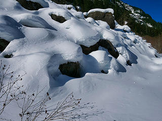 snow on rocks