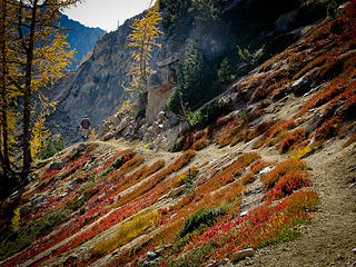 A hiker heads home