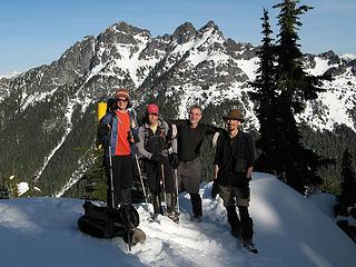 Group at end of the tracks, but not the summit