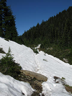 some snow on trail but easy to follow