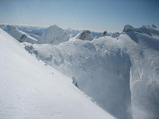 snow plastered upper lake headwall