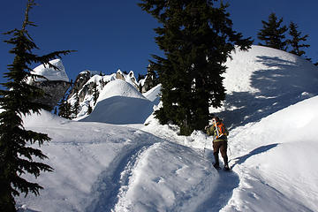 Up to the peak/mountain/ridge