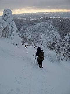 Down the summit ridge