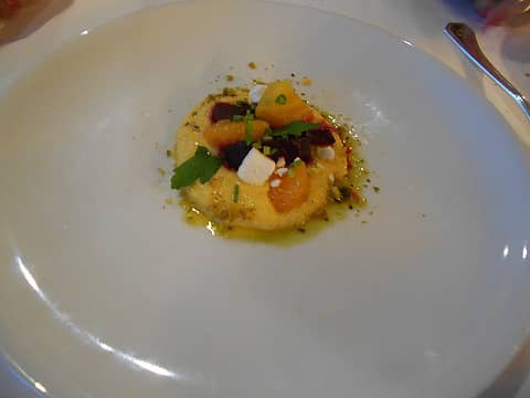 roasted beet and tangerine salad with feta on polenta 090222