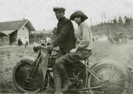 Leo and Eva on an Ace Motorcycle, circa 1924