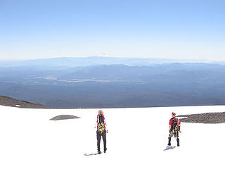 Plodding down the snowfield below the lunch counter