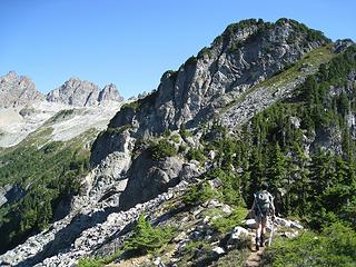 see the grassy green slope heading up and right - go that way!