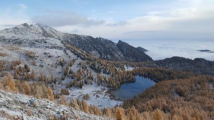 Looking down at Cooney Lake from Angel's Staircase.