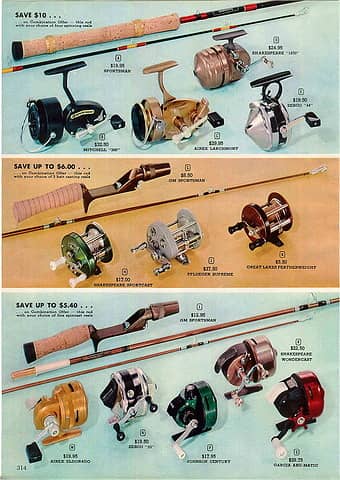 1958 catalog page of fishing reels