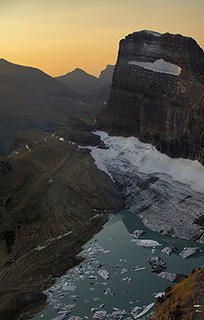 In the magazine, National Geographic has a very dramatic version of this 2005 photo of Grinnell Glacier in Glacier National Park.