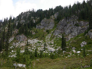 Steep rockfaces on WNW side