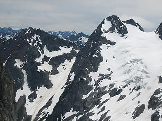 Recluse Pk on the left, steep rock rib in front needed to get past