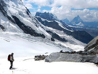 Breithorn And Matterhorn Seen From Between First And Second Icefall On Grenz Glacier