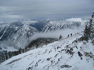 pockets of clouds in the valley beneath the high ceiling cloudcover