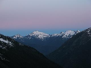 Twilight approaching Hidden Lakes Peaks