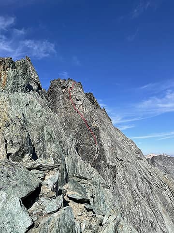 Trace below the route up the false summit