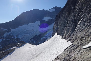 We traversed this snow patch around the corner. Dark Peak is at the top of the photo.