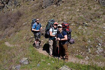 Cole, Sam, and Martha along the West Fork Rapid River Trail, Seven Devils Mountains, Idaho.