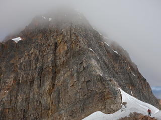 Nearing the crux as clouds roll in