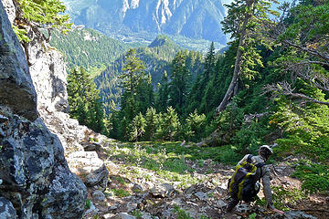 Descending the gully