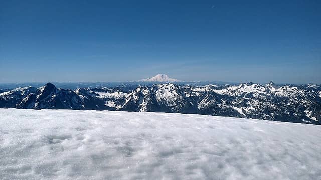 Views south from top. Rainier looms might and Snoqualmie peaks in front