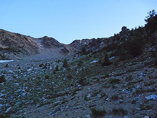 Early morning ascending just to the West of the South Ridge before gaining and following it.