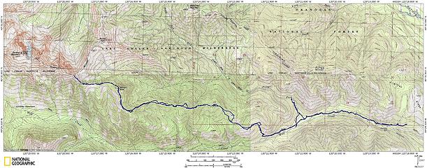 map from Wildernessed' TR, showing pretty much the same route I used except I didn't explore up the North Fork