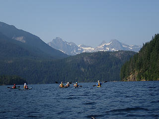 Paddling toward Green Point with views of Colonial, Paul Bunyan's Stump, and Pyramid Mountain.