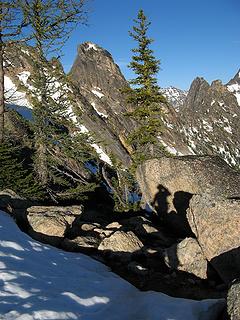 My shadow at Kangaroo Pass, with Kangaroo Temple behind