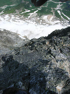 Looking down the buttress