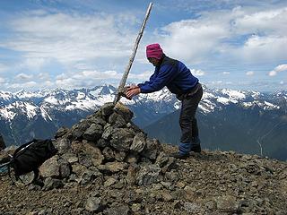 Mike improving the summit cairn