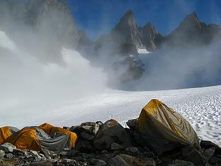 Tents drying out during one of the last sun breaks