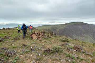 Top of the Yakima Skyline south high point. We'd drop down about 250' before heading up to Gracie Point in the distance