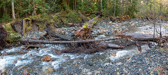 recent photo of washed out Burntboot Creek bridge. The pieces don't connect into a crossing.