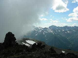 Upsloping fog and clouds blocking my view, but looking cool.