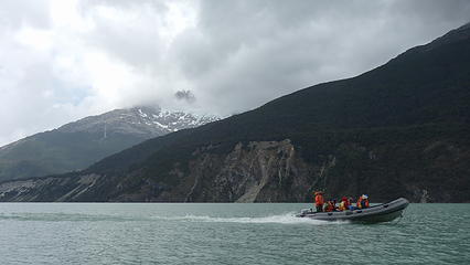 Boating across Lago Leones