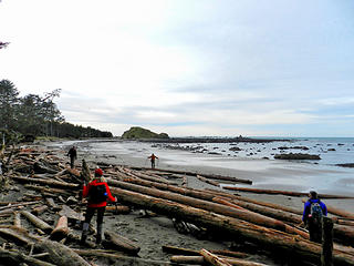 making it to the beach and heading towards the rock