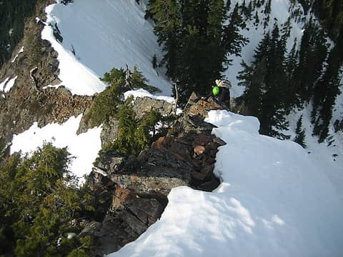 Fletcher climbing the narrow ridge