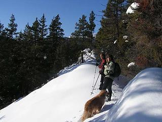Bob, Elle and Gusto heading up a ridge