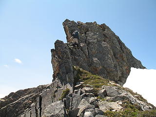 Sean downclimbing on Crowder.