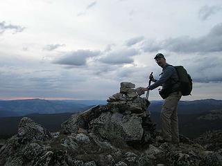 Cairn on the "higher" Canadian peak of Armstrong