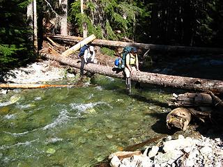 Slow, cautious way to cross the log