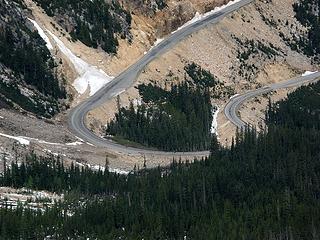 My car waiting at the hairpin 2800 feet below